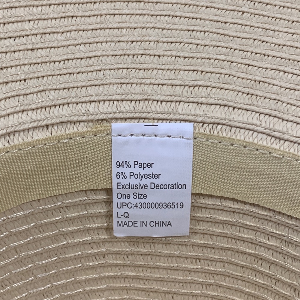 Large Black Tie Straw Floppy Sun Hat - Picture 3 of 3